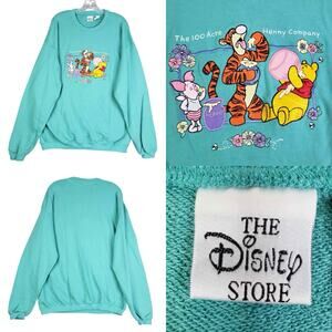 Vintage Disney Winnie The Pooh Sweatshirt Size Large L Green Teal Embroidered